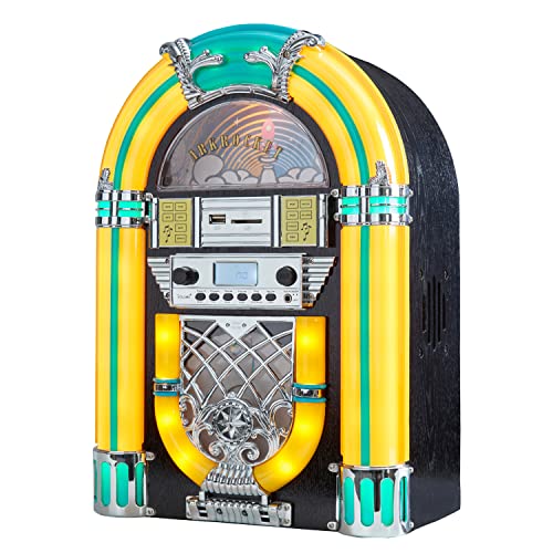 Arkrocket Athena Mini Jukebox/Tisch-CD-Player/Bluetooth-Lautsprecher/Radio/USB- und SD-Kartenspieler mit Retro-LED-Beleuchtungssystem von arkrocket