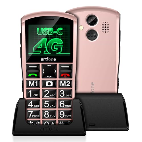 artfone A400 4G Seniorenhandy ohne Vertrag|Dual-SIM, SOS Notruftaste, Ladestation, Kamera,Kurzwahl | Einfaches Handy mit großem 2,4-Zoll-Farbdisplay, Deutsche Menüführung,Tasten & Schrift | Roségold von artfone