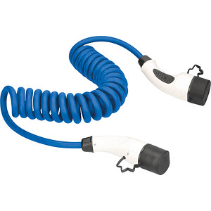 as-Schwabe MODE 3 Spiral Ladekabel für Elektroautos Typ 2 auf Typ 2 blau 400 V, 32 A, 22,0 KW, 1,0 - 5,0 m von as-Schwabe