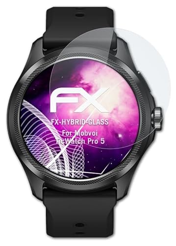 atFoliX Glasfolie kompatibel mit Mobvoi TicWatch Pro 5 Panzerfolie, 9H Hybrid-Glass FX Schutzpanzer Folie von atFoliX