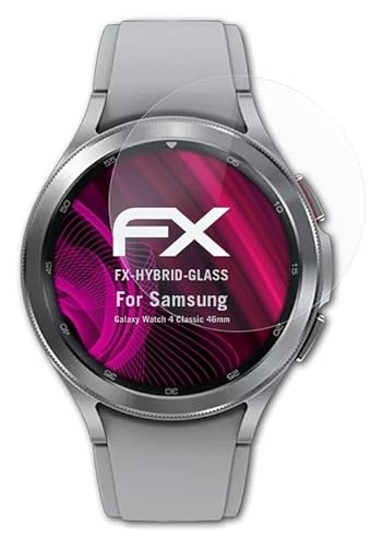 atFoliX Glasfolie kompatibel mit Samsung Galaxy Watch 4 Classic 46mm Panzerfolie, 9H Hybrid-Glass FX Schutzpanzer Folie von atFoliX