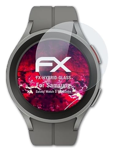 atFoliX Glasfolie kompatibel mit Samsung Galaxy Watch 5 Pro 45mm Panzerfolie, 9H Hybrid-Glass FX Schutzpanzer Folie von atFoliX