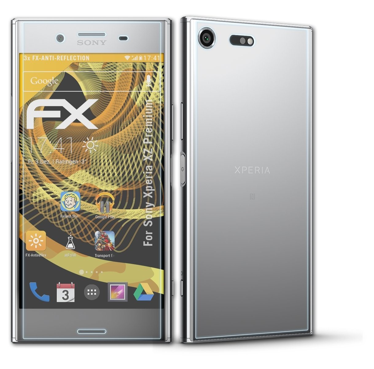 atFoliX Schutzfolie für Sony Xperia XZ Premium, (3er Set), Entspiegelnd und stoßdämpfend von atFoliX