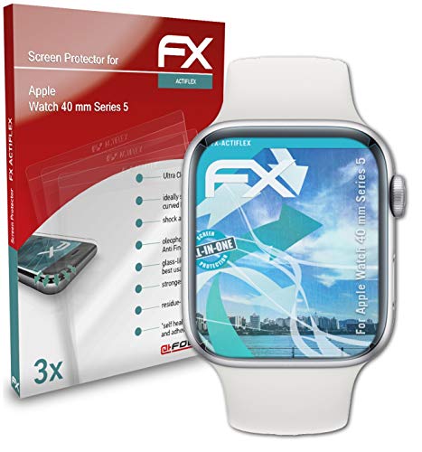 atFoliX Schutzfolie kompatibel mit Apple Watch 40 mm Series 5 Folie, ultraklare und flexible FX Displayschutzfolie (3X) von atFoliX