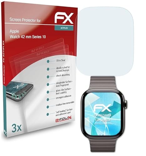 atFoliX Schutzfolie kompatibel mit Apple Watch 42 mm Series 10 Folie, ultraklare und flexible FX Displayschutzfolie (3X) von atFoliX