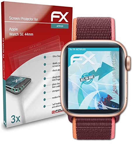 atFoliX Schutzfolie kompatibel mit Apple Watch SE 44mm Folie, ultraklare und flexible FX Displayschutzfolie (3X) von atFoliX