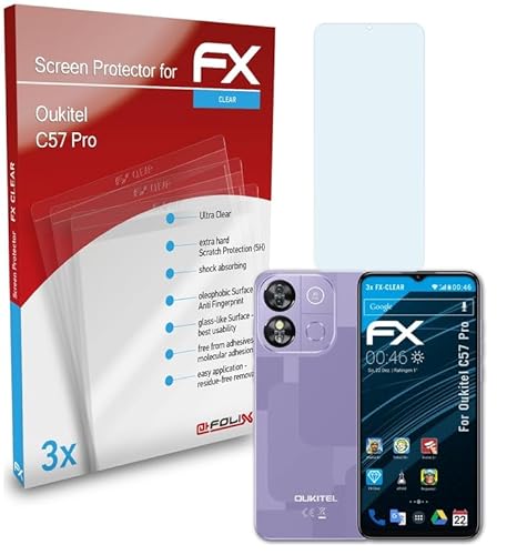 atFoliX Schutzfolie kompatibel mit Oukitel C57 Pro Folie, ultraklare FX Displayschutzfolie (3X) von atFoliX