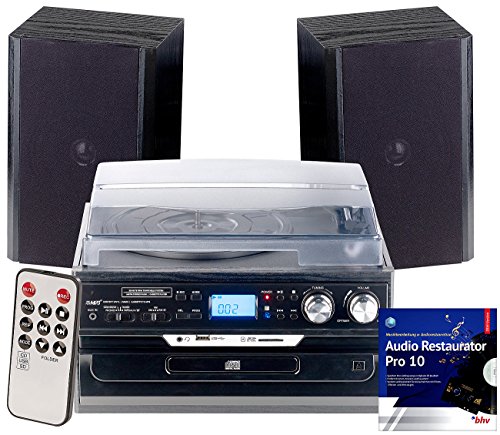 auvisio Kassetten Digitalisieren: 5in1-Plattenspieler mit Bluetooth und Digitalisier-Funktion, 40 Watt (Stereoanlagen, Mp3 Plattenspieler, Konverter) von auvisio