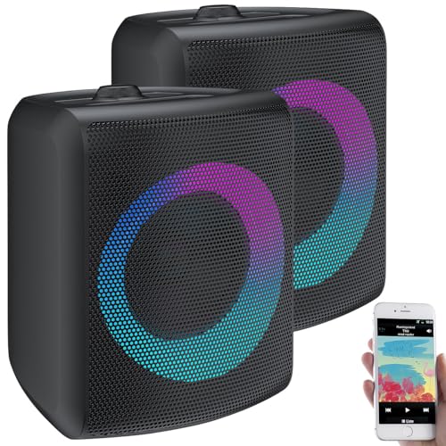 auvisio Boxen, Bluetooth: 2er-Set Outdoor-PA-Partyanlagen & -Bluetooth-Boomboxen, Lichteffekte (Lautsprecher Karaoke, Bluetooth, Party-Lautsprecher Bluetooth, Pool) von auvisio