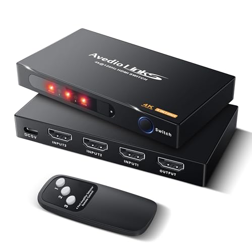 avedio links HDMI Switch 3 in 1 Out, 4K@120Hz HDMI Splitter 3 in 1 Out mit Fernbedienung, HDMI Switch Automatisch Unterstützung HDR, UHD, HDMI Verteiler Umschalter für PS5/4 Blu-Ray Fire Stick von avedio links