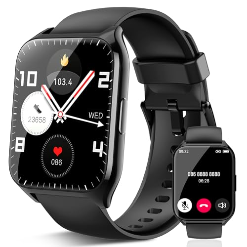 Smartwatch Damen, 1,85" Zoll HD Touchscreen Smart Watch mit Telefonfunktion, Fitnessuhr mit Herzfrequenzmonitor Schlafmonitor Schrittzähler, 110+ Sportmodi, IP68 Wasserdicht für iOS Android, Schwarz von aycy