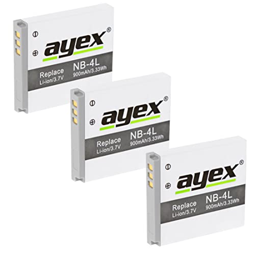 3X ayex Li-Ion Akku NB-4LH für Canon Digitalkameras, 100% kompatibel, langlebig und zuverlässig von ayex