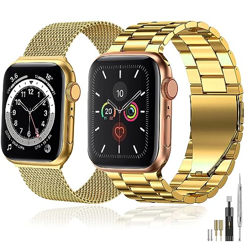 baklon 2 Stuck Armband Kompatibel mit Apple Watch Armband 38mm 40mm 41mm Prämie Edelstahl Metall Ersatz Armband für iwatch Series SE/SE2/Ultra2/Ultra/9 8 7 6 5 4 3 2 1, Gold von baklon