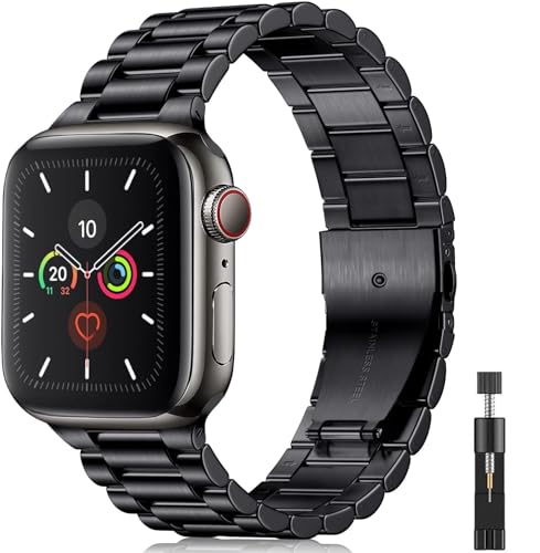 baklon Armbänder Kompatibel mit Apple Watch Armband 42mm 44mm 45mm 49mm für Damen/Herren, Edelstahl Slim Ersatz Metall iwatch Series SE/SE2/Ultra2/Ultra/9 8 7 6 5 4 3 2 1, Schwarz von baklon