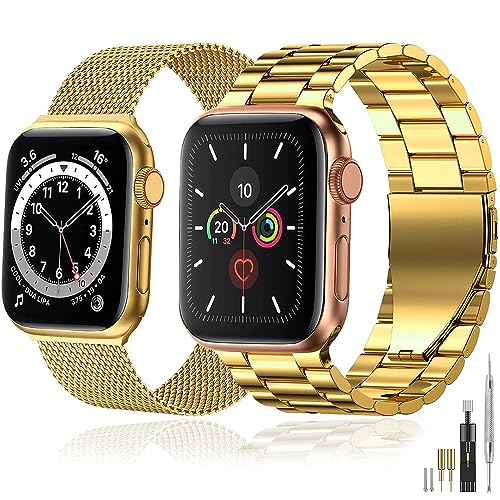 baklon Kompatibel mit Apple Watch-Armband, 38 mm, 40 mm, 41 mm, aus Edelstahl, Metall, für iWatch Armband Serie Ultra2/Ultra/SE2/SE/9 8 7 6 5 4 3 2 1, Gold von baklon
