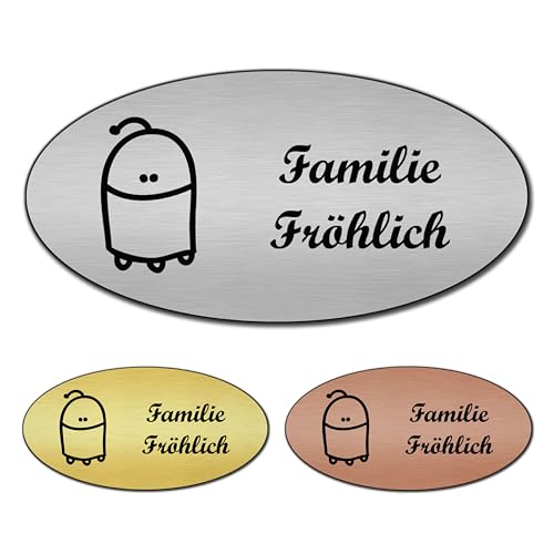 banjado® Türschild 2 Silber personalisiert Graviertes Klingelschild selbstklebend oder als Namensschild Briefkasten versch. Größen Hausschild personalisiert für Draußen mit Namen Mr. Roboto von banjado