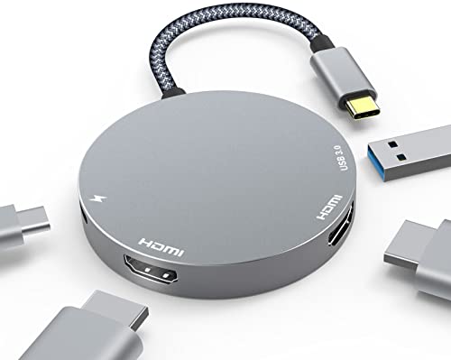 baolongking USB C auf Dual HDMI Adapter, USB Typ C auf Dual Monitor HDMI Adapter 4K @ 60Hz, USB C Multiport Adapter Hub für MacBook/Chromebook/SurfaceBook/XPS/Laptop/Galaxy Handy/mehr (4-in-1) von baolongking