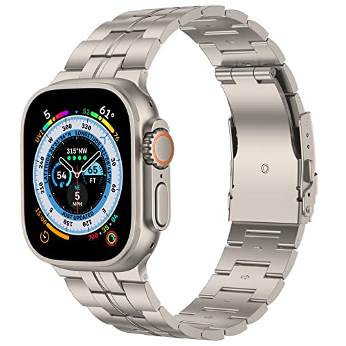 baozai Titan-Armband, kompatibel mit Apple Watch, 45 mm, 44 mm, 42 mm, verbessertes massives Titan-Armband für Apple Watch Serie 7/6/5/4/3/2/1/SE, Herren, Sport, Business, Silber, 49mm von baozai