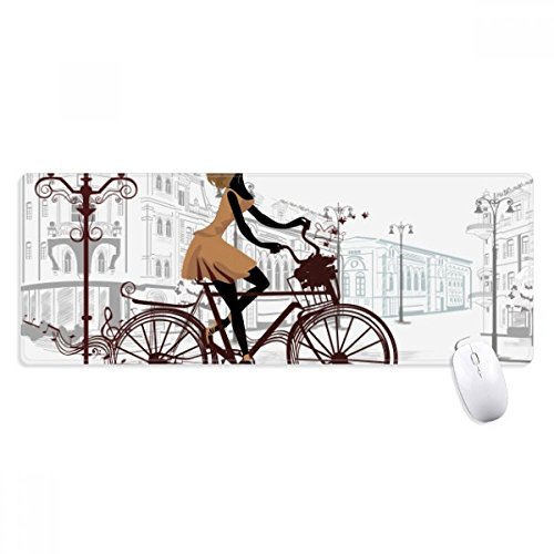 beatChong Fahrrad-Dame Frankreich Illustration Muster Griffige Mousepad Große Erweiterte Spiel Büro titched Kanten Computer-Mat Geschenk von beatChong