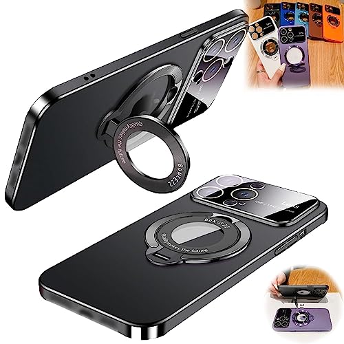 behound Large Window Phone Case Leak Label Magnetic Bracket, Magnetic O-Ring Invisible Folding Stand Frosted Shell for iPhone 14/13/12/11/Pro/Pro Max (for iPhone 13 Pro Max,Black) von behound
