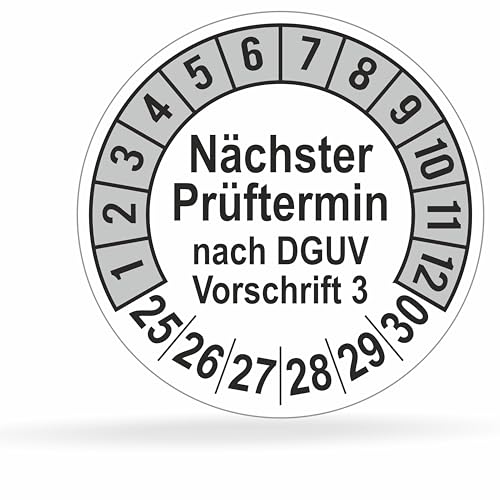 beihaasnatuerlich® 560 Stck Prüfplaketten "Nächster Prüftermin", 20 mm Ø, Prüfetiketten nach DGUV V3, 2025-2030, Prüfaufkleber, E-Check Prüfetikett, Plakette für Elektrogeräte (Grau, 5 Bogen) von beihaasnatuerlich