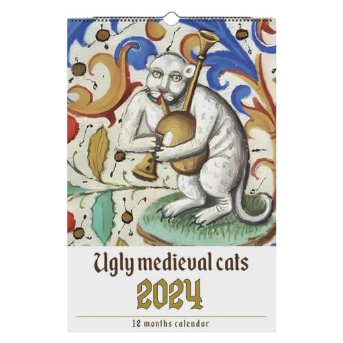 Lustiger Wandkalender mit mittelalterlicher Katze 2024, 28,5 x 21 cm, kreativer monatlicher Wandkalender mit mittelalterlichen Katzenbildern, dekorativer Wandkalender für 12 Monate, Katzenkalender für von bellv