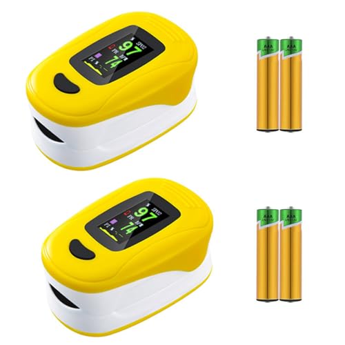 Pulsoximeter Oximeter，Sauerstoffsättigung Messgerät Finger，Pulsmesser für Kinder & Erwachsene，Messung der Sauerstoffsättigung (SpO2)， OLED-Display，Geeignet für den Heimgebrauch (Gelb, 2 Pack) von bestyks