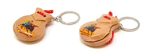 2 x Natürlicher Schlüsselanhänger, Mini-Kastagnetten, kleiner Schlüsselanhänger, Musikinstrument, Flamingo-Tanz, klein, Spanien von better with friends