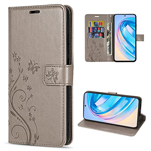 betterfon Hülle für Honor X8A Handyhülle Flip Case Klapphülle Schutzhülle Handy Tasche mit [Standfunktion] [Kartenfächern] in Grau von betterfon