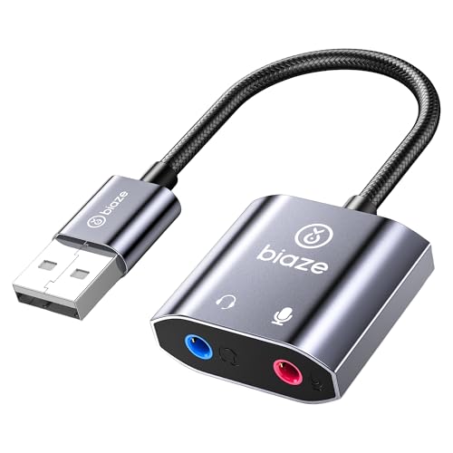 Biaze USB-Soundkarte, USB auf 3,5-mm-Klinkenadapter, Dual-Aux-Stereo-Kopfhörer-Mikrofon, externe Soundkarte für Windows, Mac, Linux, PS4, PS5, Switch (Y65) von biaze