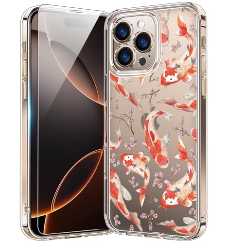 bicol Schutzhülle für iPhone XX Pro Max mit Displayschutz, verbesserter Kameraschutz, kristallklare Abdeckung mit modischen Designs für Mädchen und Frauen, schlanke Passform, elegante Fische von bicol