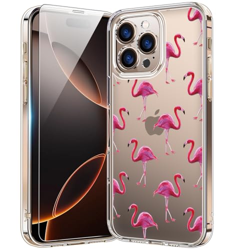 bicol Schutzhülle für iPhone XX Pro mit Displayschutzfolie, verbesserter Kameraschutz, kristallklare Abdeckung mit modischen Designs für Mädchen und Frauen, schlanke Passform, Flamingos von bicol