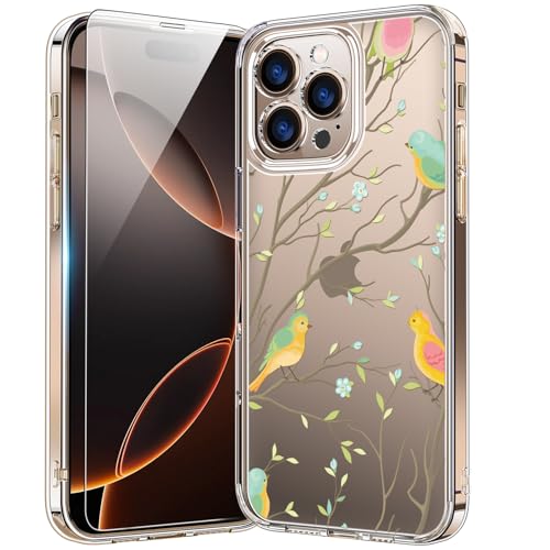 bicol Schutzhülle für iPhone XX Pro mit Displayschutzfolie, verbesserter Kameraschutz, kristallklare Abdeckung mit modischen Designs für Mädchen und Frauen, schlanke Passform, farbige Vögel von bicol