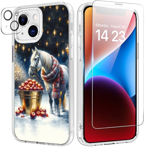 bicol Weihnachtliche Handyhülle für iPhone 13 mit Displayschutzfolie und Kameraobjektivschutz, kabelloses Laden, schlanke, stoßfeste Schutzhülle, Acryl, transparent, für Frauen und Mädchen, von bicol