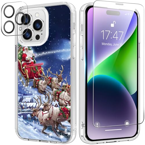 bicol Weihnachts-Handyhülle für iPhone 14 Pro, mit Bildschirmschutz und Kameraobjektivschutz, kabelloses Laden, schlanke, stoßfeste Schutzhülle, Acryl, transparent, für Frauen und Mädchen, von bicol