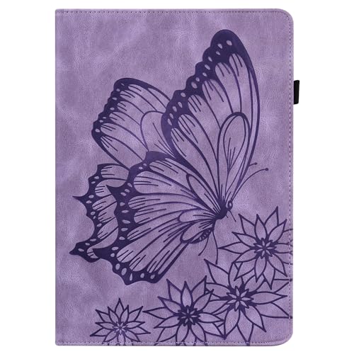 Tablet-Schutz PU Lederhülle Flip Wallet Schutzhülle Schmetterlingsprägung Schutzhülle Kartensteckplatz Tablet PC Hülle Passend Kompatibel mit iPad Air 13 (2024) Tablet-Zubehör(Purple) von bigcgreen