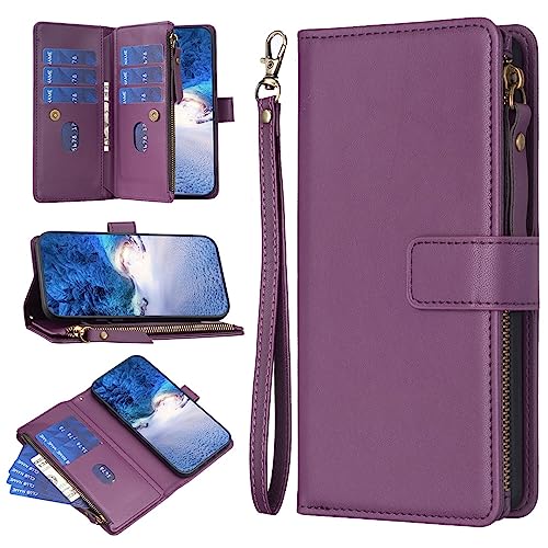 Telefon-Bildschirmschutz 2-in-1-Brieftaschenhülle, kompatibel mit Samsung Galaxy A25 5G, Premium-Leder-Magnetreißverschlusstasche, Wristlet-Flip-Handyhülle mit [Kartenfächern][Handschlaufe][Geldfach] von bigcgreen