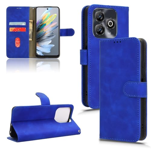 Telefon-Bildschirmschutz Brieftaschenetui Kompatibel mit ZTE Blade A75 Hülle mit Kartenhalter, Klapphülle PU-Leder Handy-Brieftaschenhülle mit Handschlaufe Stoßfeste Schutzhülle Telefonzubehör(Blue) von bigcgreen