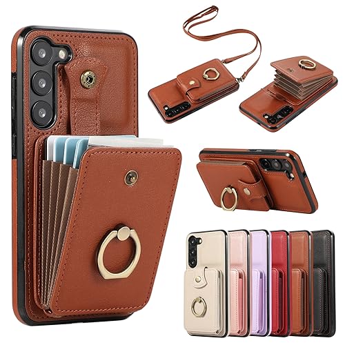 Telefon-Bildschirmschutz Hochwertige 2-in-1-Brieftaschenhülle aus Leder, kompatibel mit Samsung Galaxy S22 Plus, Geldbörse mit Magnetverschluss und drehbarem Ringständer/Kartenfächern/Halterung Compat von bigcgreen