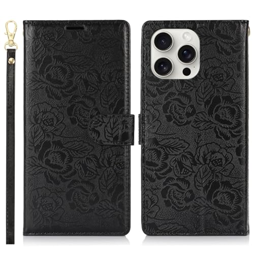 Telefon-Bildschirmschutz Kompatibel mit iPhone 16 Pro Wallet Case, PU-Leder, magnetisches Snap-Flip-Folio-Case mit Kartenhaltern, Kickstand und Lanyard, stoßfeste TPU-Innenschale, Telefonabdeckung, ko von bigcgreen