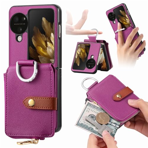 Telefon-Bildschirmschutz Wallet Case kompatibel mit Oppo Find N3 Flip Case Premium PU Leder Wallet Flip Cover mit Kartenfächern Case stoßfeste Schutzhülle mit Ring Compatible with Oppo Find N3 Flip Te von bigcgreen