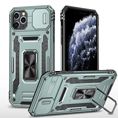 Telefonschutz 2-in-1-kompatible Schutzhülle Compatible with iPhone 11 Pro Max (6,5 Zoll) mit verschiebbarer Kameraabdeckung, robustem Ganzkörperschutz, Metallring-Ständer, stoßfeste Schutzhülle in Mil von bigcgreen