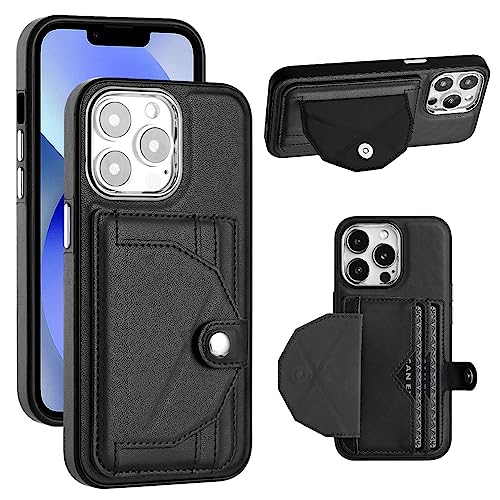 Telefonschutz Compatible with iPhone 13 Pro Hülle mit Kartenhaltern, leichte, schlanke Vintage-PU-Leder-Flip-TPU-Stoßfänger-Schutzhüllen mit [weichem, kratzfestem Mikrofaserfutter] Telefonzubehör(Blac von bigcgreen