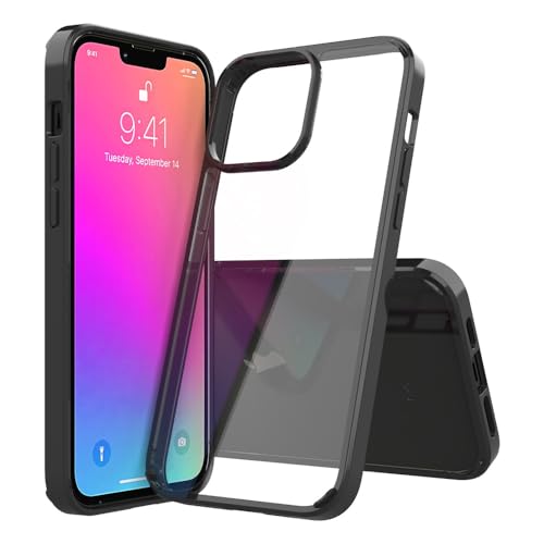 Telefonschutz Durchsichtige Hülle kompatibel mit iPhone 13 Pro Max, robuste, stoßfeste, transparente Handyhülle, schlanke, transparente, kratzfeste und absorbierende Hülle Telefonzubehör(Black) von bigcgreen