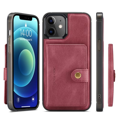 Telefonschutz Kompatibel mit iPhone 12-Hülle, Brieftasche mit Kreditkartenhalter, abnehmbare magnetische Lederhülle, Brieftaschenhülle mit Ständer, stoßfeste Abdeckung Compatible with iPhone 12 mit ka von bigcgreen