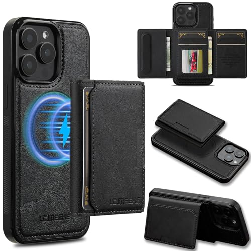 Telefonschutz Kompatibel mit iPhone 15 Pro Max, magnetische, abnehmbare Hülle mit Kartenhalter, Compatible with 15 Pro Max Leder-Brieftaschenhülle mit RFID-Blockierung, passend Compatible with , robus von bigcgreen