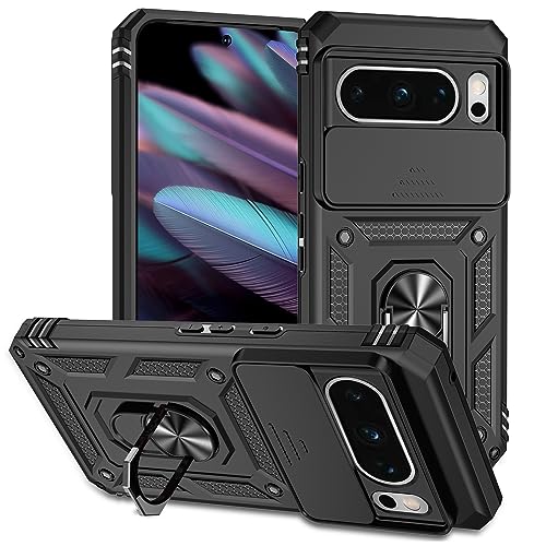 bigcgreen Telefonschutz Kompatibel mit Google Pixel 8 Pro Hülle, Ganzkörper-Harte, schlanke Schutzhülle, Mobiltelefon mit magnetischer Drehhalterung und Linsenschutz Telefonzubehör(Black) von bigcgreen