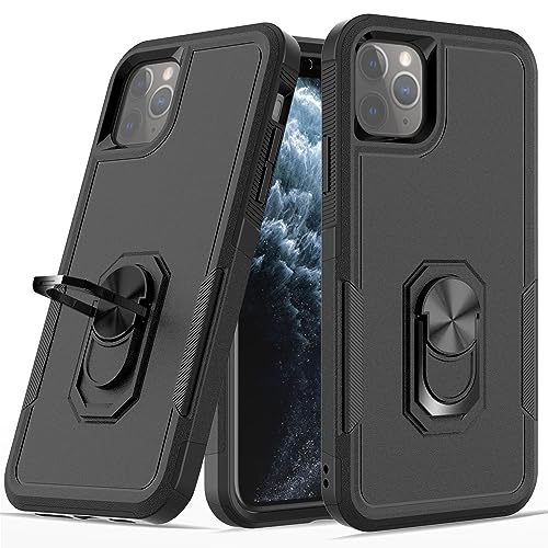 bigcgreen Telefonschutz Kompatibel mit iPhone 11 Pro Max Hülle, robuste Ganzkörper-Schutzhülle mit stoßfestem Metallring und Ständer, kompatibel mit iPhone 11 Pro Max Telefonzubehör(Black) von bigcgreen