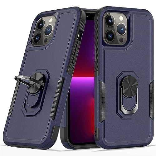 bigcgreen Telefonschutz Kompatibel mit iPhone 13 Pro Max Hülle, robuste Ganzkörper-Schutzhülle mit stoßfestem Metallring und Ständer, kompatibel mit iPhone 13 Pro Max Telefonzubehör(Dark Blue) von bigcgreen