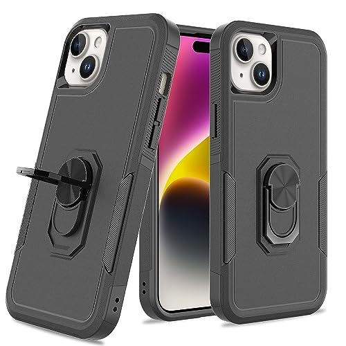 bigcgreen Telefonschutz Kompatibel mit iPhone 15 Plus Hülle, Ganzkörper-Schutzhülle mit robustem, stoßfestem Metallring und Ständer, kompatibel mit iPhone 15 Plus Telefonzubehör(Black) von bigcgreen